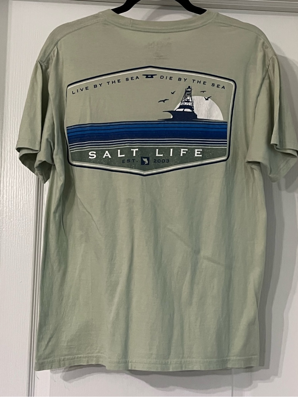 Salt Life Est.2003 'Live By The Sea Die By The Sea' Design SageGreen Pocket Tee